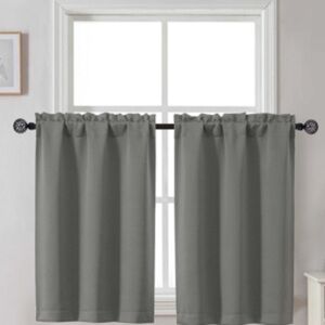 GWINE Light Grey Blackout Curtains Room Darkening Window Treatment Short Curtain
